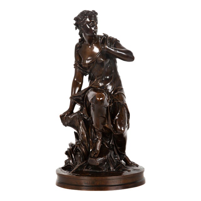 French Bronze Sculpture “La Fil De La Vierge” by Pierre-Emile Hebert Ca. 1880 For Sale