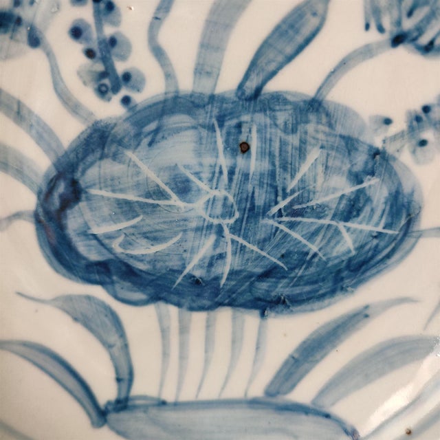 Chinese Ceramic Plate,Blue and White Porcelain Plate Hand Painted Lotus Flowers Pattern For Sale - Image 9 of 11