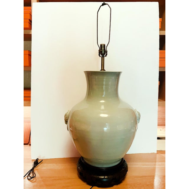Mid 20th Century Mid 20th Century Large Celadon Green Ceramic Urn Table Lamp For Sale - Image 5 of 11