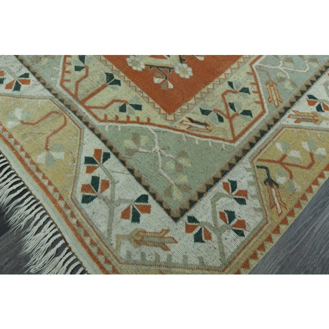 Textile 1970s Vintage Turkish Handmade Wool & Cotton Orange Area Rug For Sale - Image 7 of 11