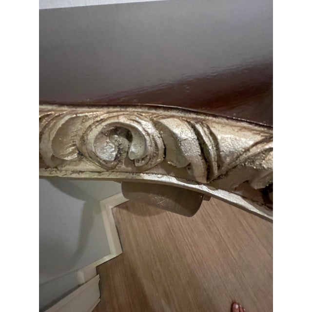 Hollywood Regency Maximalist Acanthus Demi-Lune Console Gilt and Matte Gray Mahogany For Sale - Image 3 of 12