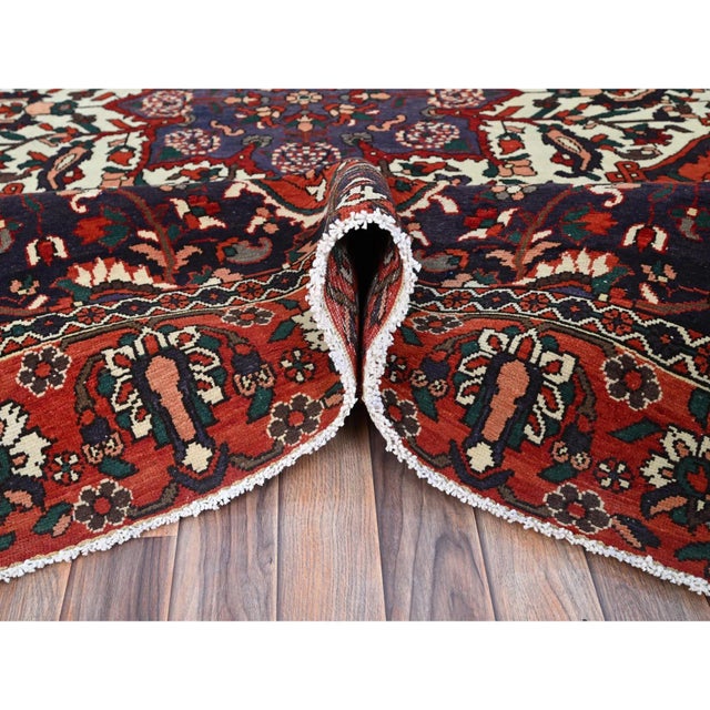 1950 8'7"x11'2" Turkey Red Wool Vintage Persian Bakhtiari Hand Knotted Oriental Rug For Sale - Image 9 of 12