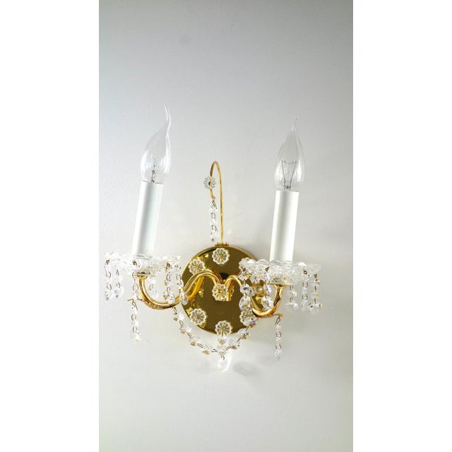 1960s Antique Brass and Lead Crystal Wall Lamps from Palwa, 1960s, Set of 2 For Sale - Image 5 of 7
