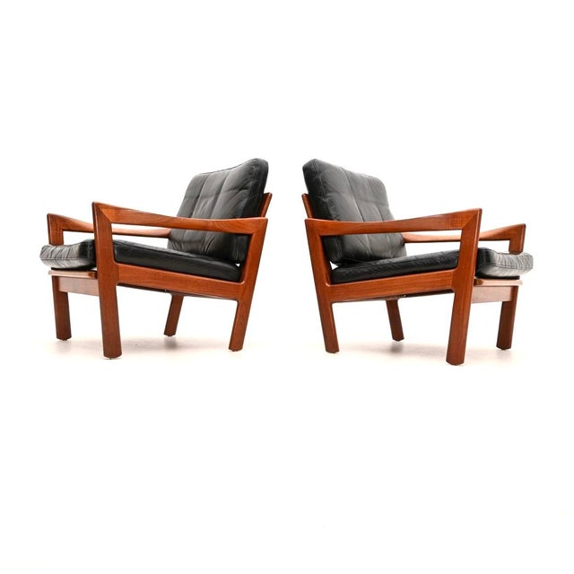 Danish Lounge Chairs in Teak and Leather by Illum Wikkelso, 1960, Set of 2 For Sale - Image 4 of 11