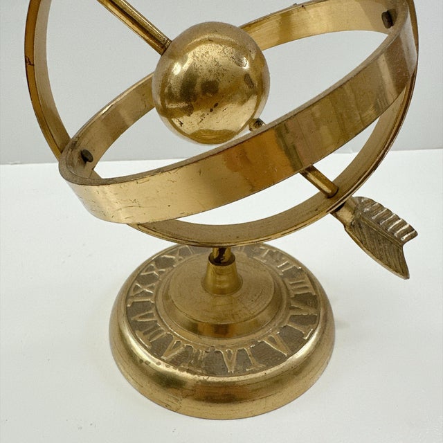 Vintage Brass Armillary Sphere Celestial Globe Decor, Arrow Astronomical Sculpture, Mid Century Desk Decor, Library Office Accent For Sale - Image 4 of 7