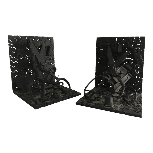 1970s Folk Art Metal Bookends - a Pair For Sale