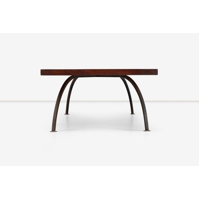 Brown Arthur Espenet Carpenter Wrought Iron Coffee Table in Narra Wood 1960 For Sale - Image 8 of 11