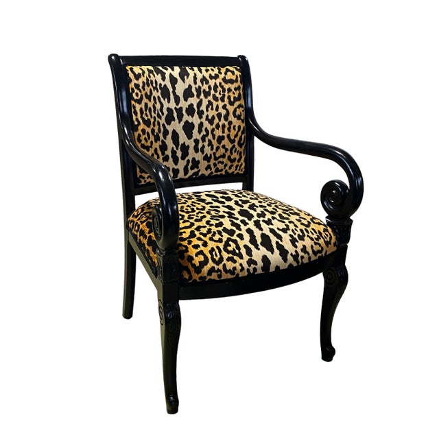 French Vintage French Style Lacquer Wood Chair W/ Animal Print Fabric For Sale - Image 3 of 10