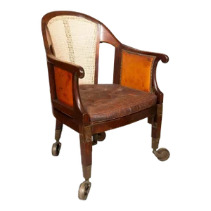 Unusual Regency Mahogany and Brass Campaign Chair