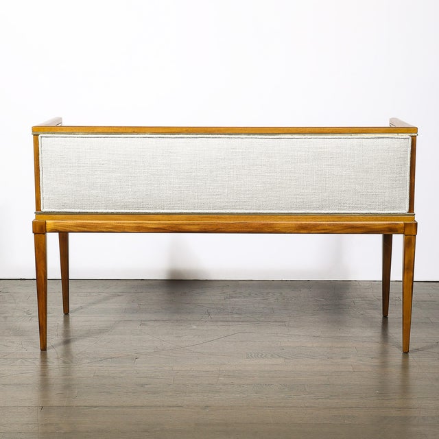 Mid-Century Brass Lined Walnut Settee W/ Cane Detailing & Holly Hunt Upholstery For Sale - Image 10 of 18