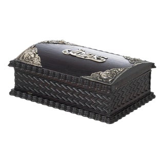 Silver Jewelry Box in Fine Wood and Silver, 19th Century For Sale