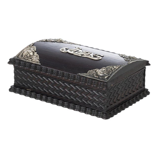 Silver Jewelry Box in Fine Wood and Silver, 19th Century For Sale