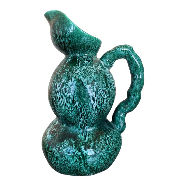 1950s Mid-Century Modern Ray Camart Vallauris Emerald Green Double-Bulb Pitcher For Sale