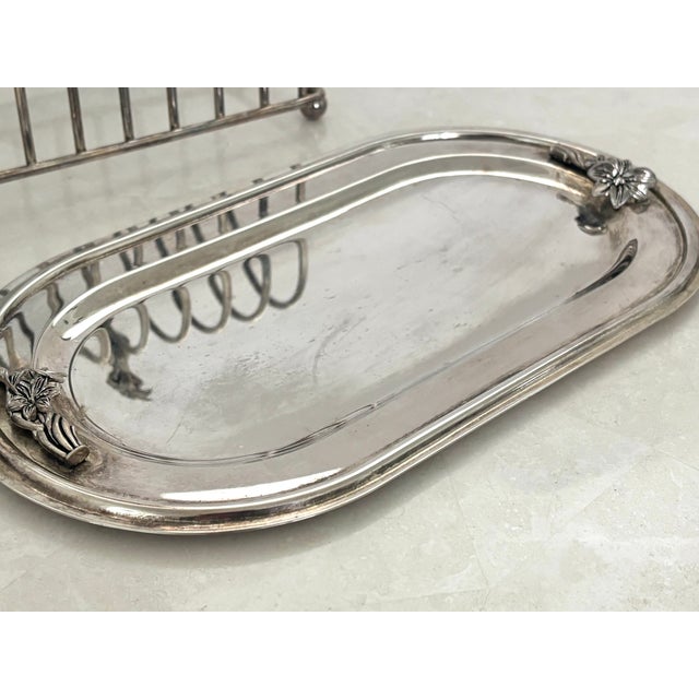 Metal Antique English Silver Plate Toast Rack With Tray For Sale - Image 7 of 9
