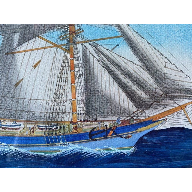 Gilbert Pajot, Marine Scene, Gouache, Framed For Sale - Image 9 of 13