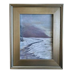 “Snow Banks” Contemporary Oil Painting Winter Landscape by Sandra Wright, Framed