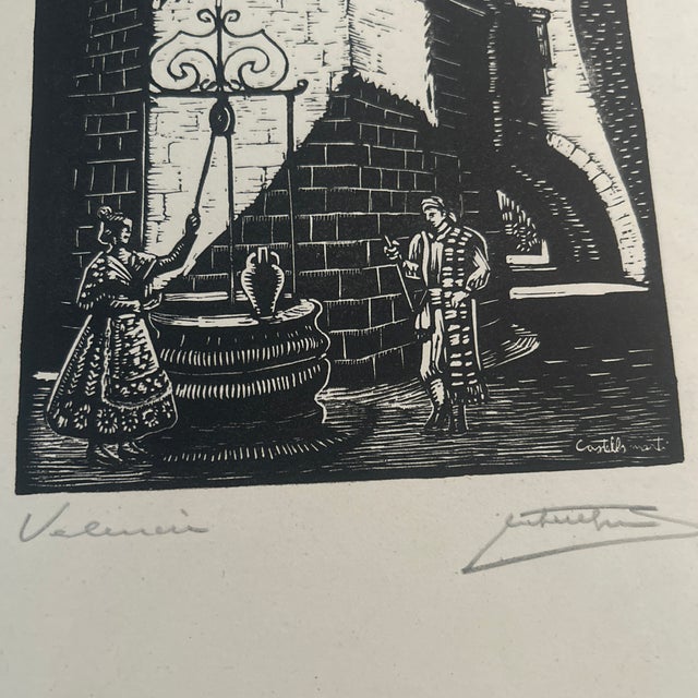 Folk Art Pair of Circa 1930 Woodcut Engravings by Castells Marti / Hand Signed For Sale - Image 3 of 7