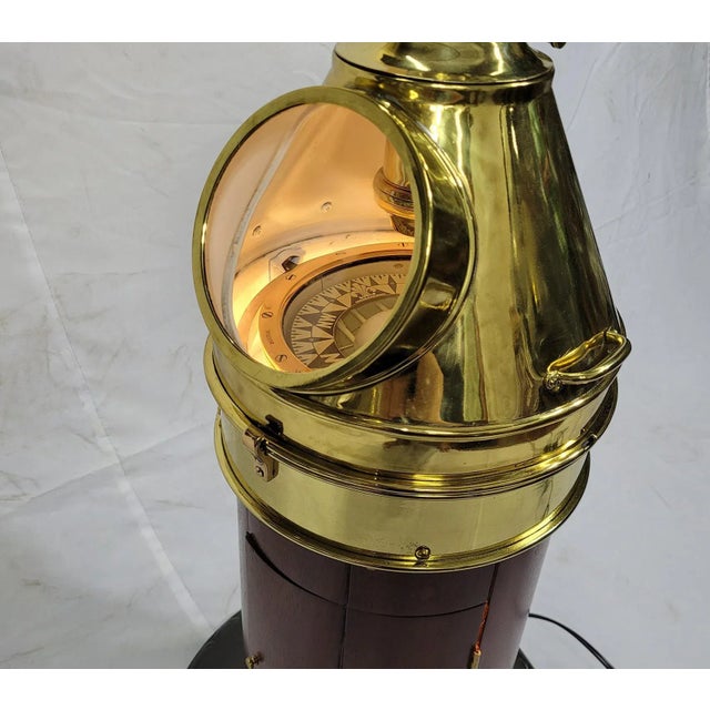1930s Brass and Wood Yacht Binnacle Compass For Sale - Image 5 of 6