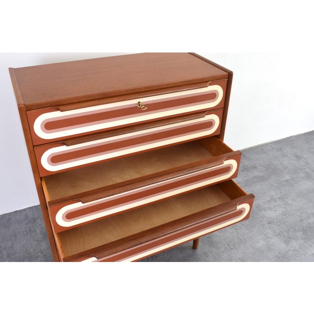 Mid-Century Modern Op-Art Hand-Painted Teak Chest of Drawers, 1960s For Sale - Image 16 of 18