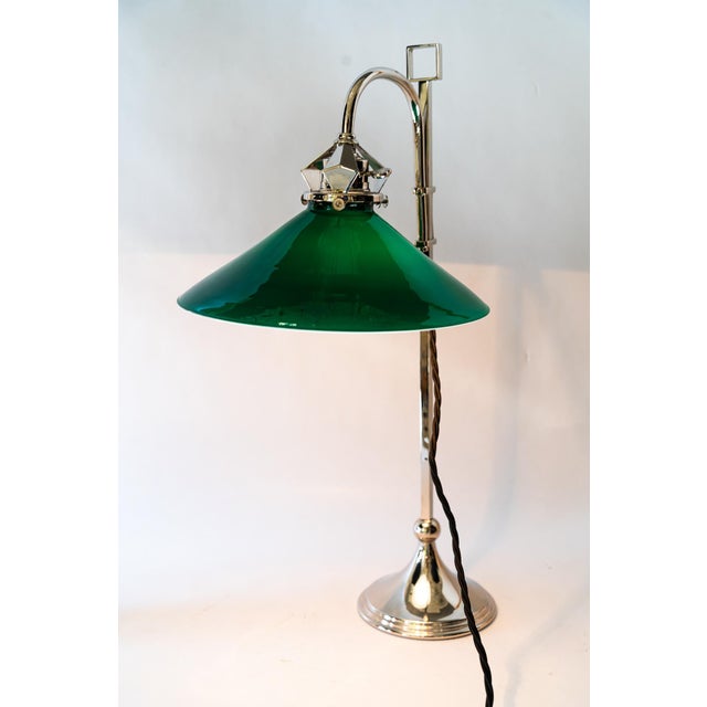 Art Deco Nickel-Plated Table Lamp with Original Green Opaline Glass Shade, 1920s For Sale - Image 12 of 18