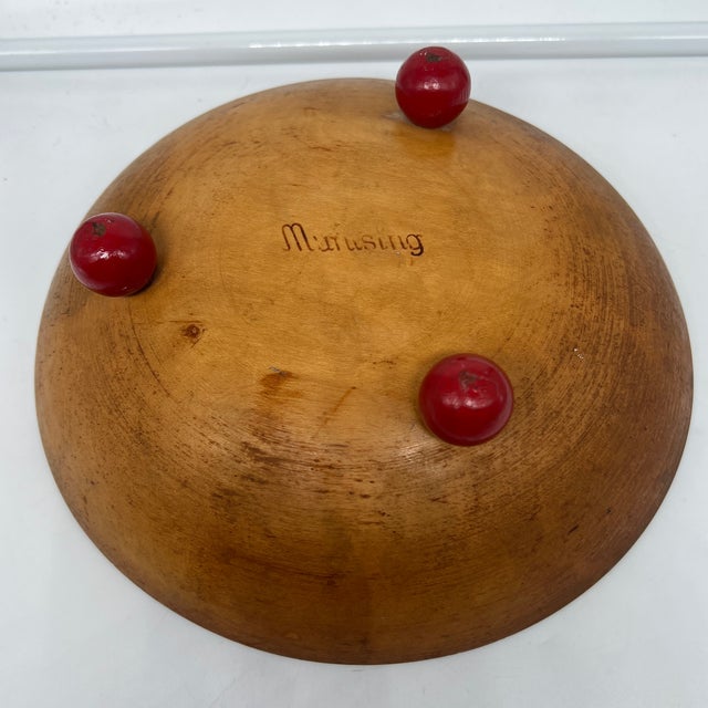 Vintage 1940s Munising Primitive Footed Wood Bowl with Red Feet, Signed