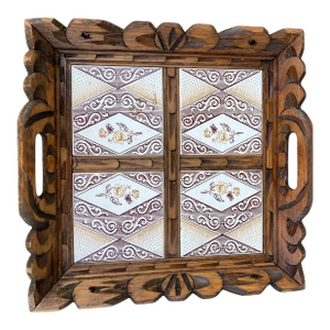 Heavy Tile Handmade Rustic Wooden Breakfast Serving Tray