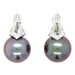 Mikimoto, 18 Karat White Gold, Cultured South Sea Pearl and Dianond Earrings, Pair For Sale