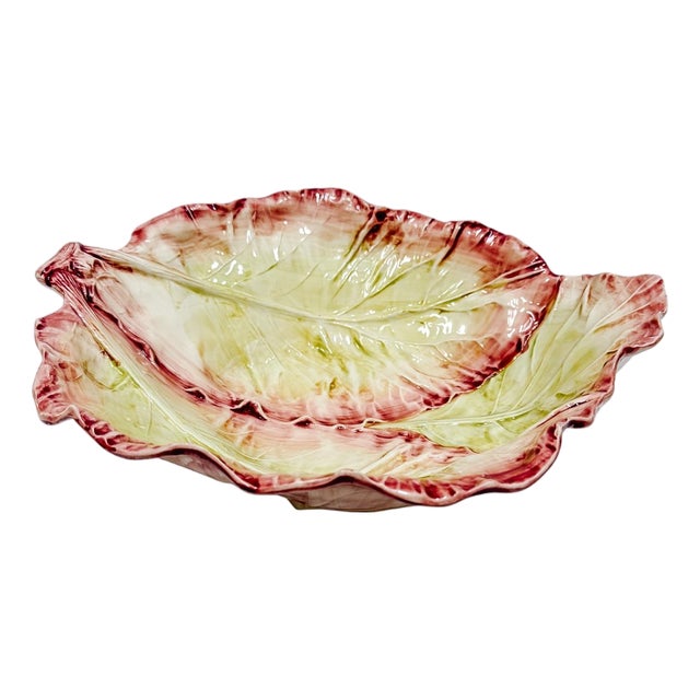 Large Italian Radicchio Majolica Serving Bowl, Bassano Del Grappa For Sale