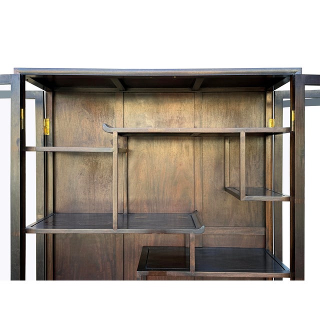 Vintage Dark Brown Oriental Treasure Glass Doors Display Curio Stack Cabinet For Sale - Image 12 of 12