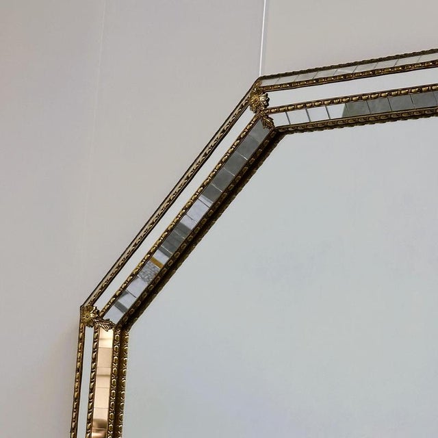 Large Spanish Hollywood Regency Octagonal Gilt Metal and Beveled Mosaic Wall Mirror For Sale - Image 4 of 12