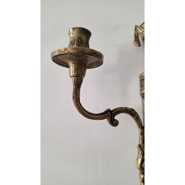 Pair Vintage Bronze Wall Candle Sconces, French Regency Style Candelabra, Hollywood Regency Brass Wall Decor, Neoclassical Candle Holders For Sale - Image 14 of 14