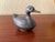 Handsome vintage etched heavy metal duck trinket or jewelry box, believed to be pewter with brass being used for the eyes...