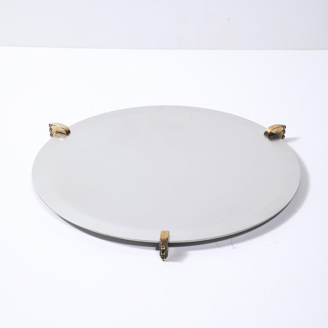 Art Deco Aluminum Serving Tray With Sculptural Brass Supports For Sale - Image 10 of 14