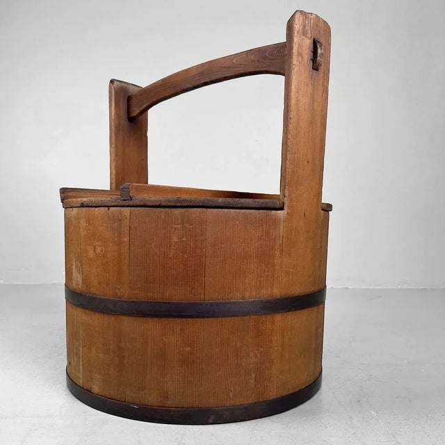 Japanese Wooden Bucket with Lid, 1940s For Sale - Image 4 of 18