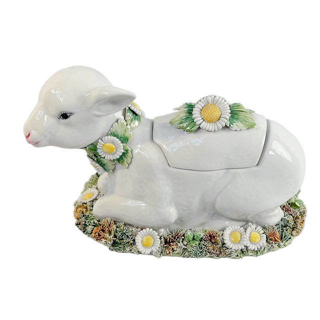 Traditional Mid 20th Century Italian Majolica Lamb Tureen For Sale - Image 3 of 7