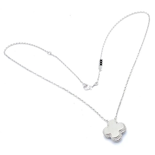 Van Cleef & Arpels Diamond Celadon Sevres Porcelain White Gold Alhambra Necklace For Sale - Image 9 of 12