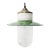Vintage Industrial Green Enamel Brass, Porcelain, and Clear Glass Pendant Lamp For Sale