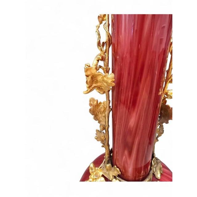 Gold Large Vintage European Gilded Blown Red Glass Vase, 1940 For Sale - Image 8 of 12