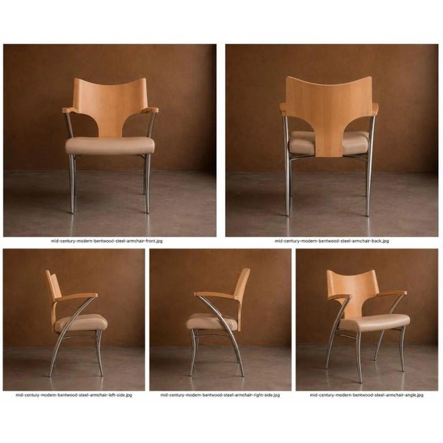Mid-Century Modern Mid-Century Bentwood Armchairs | Tubular Steel Frame, Neutral Upholstery (Per Chair) For Sale - Image 3 of 5