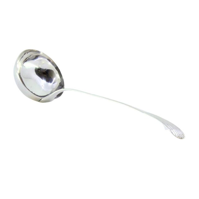 Metal Plain Silver Soup Ladle with Embossed Handle For Sale - Image 7 of 7