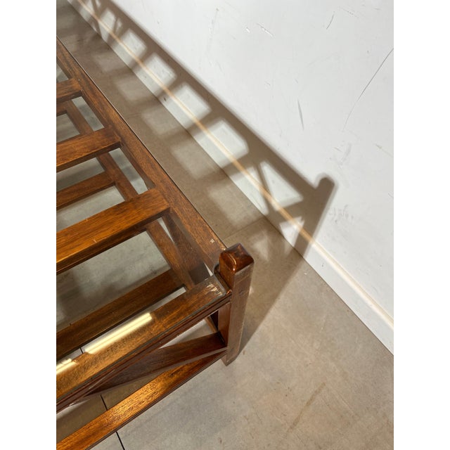 Mid-Century Modern Wooden Coffee Table with Glass Top For Sale - Image 4 of 5