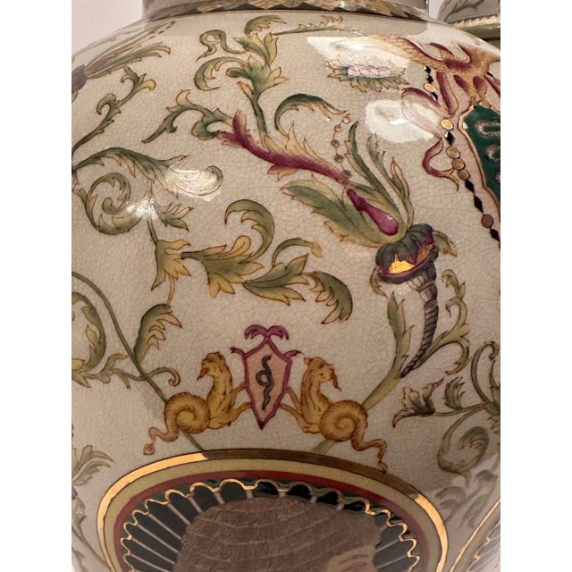 Large Portrait Motif Majolica Lidded Vases -a Pair For Sale - Image 4 of 17