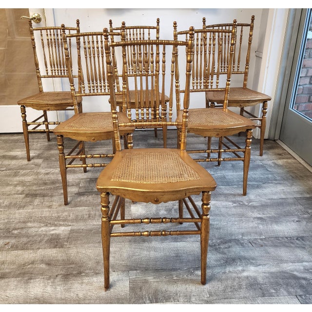 Chinoiserie 19th C. Faux Bamboo & Cane Ballroom Chairs - Set of 6 For Sale - Image 3 of 18