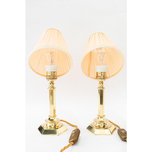 Metal Small Art Deco Table Lamps with Fabric Shades, Vienna, Austria, 1920s, Set of 2 For Sale - Image 7 of 17