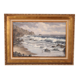 Rocky Coastal Seascape Painting by Robert Wee (Born 1927)