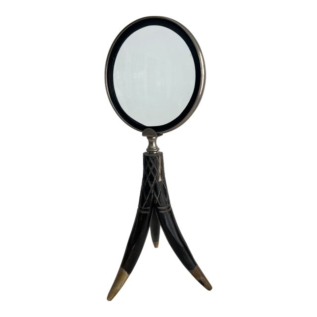 Vintage Standing 3 Black Horn Magnifying Glass For Sale