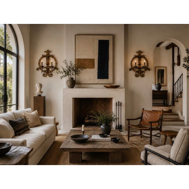 Monumental Pair of Antique New Orleans Hand-Forged Gilt Iron Spanish Revival Candle Sconces For Sale - Image 10 of 10