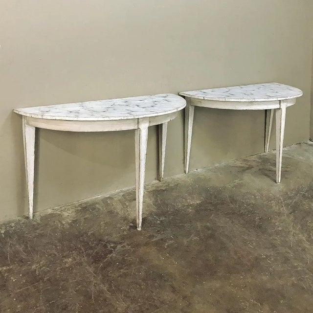 Neoclassical Pair 19th Century Swedish Demilune Painted Consoles For Sale - Image 3 of 12