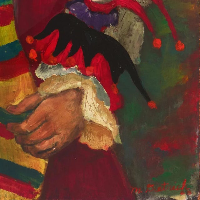 1960s 'Young Court Jester Holding a Puppet' by M. Dietrich, 1963, Commedia dellArte, Post Impressionist For Sale - Image 5 of 8