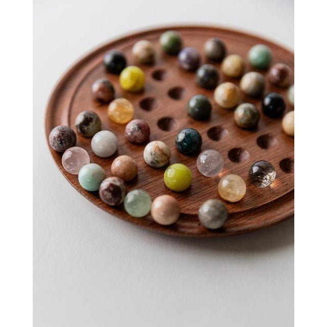 Black Vintage Solitaire Wooden Game Board with Stone Marbles, 1960s For Sale - Image 8 of 11